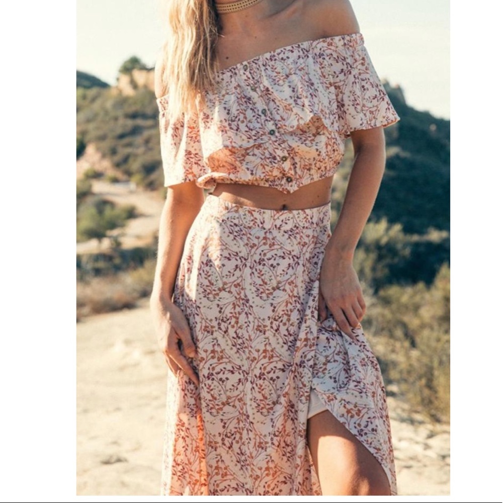 Sage The Label Light Pink Floral Sahara Maxi Skirt